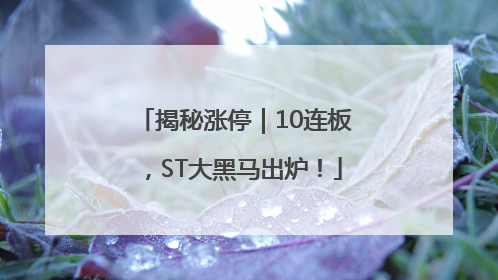 揭秘涨停｜10连板，ST大黑马出炉！